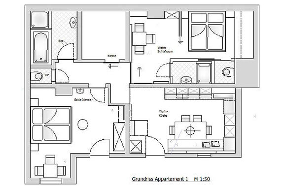 Grundriss vom Appartement 1